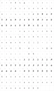 Mapa de caracteres da fonte Olde English