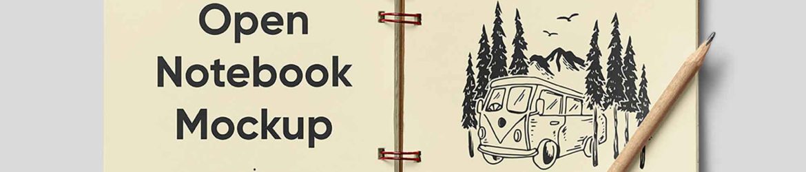 Open Notebook with Pencil Mockup