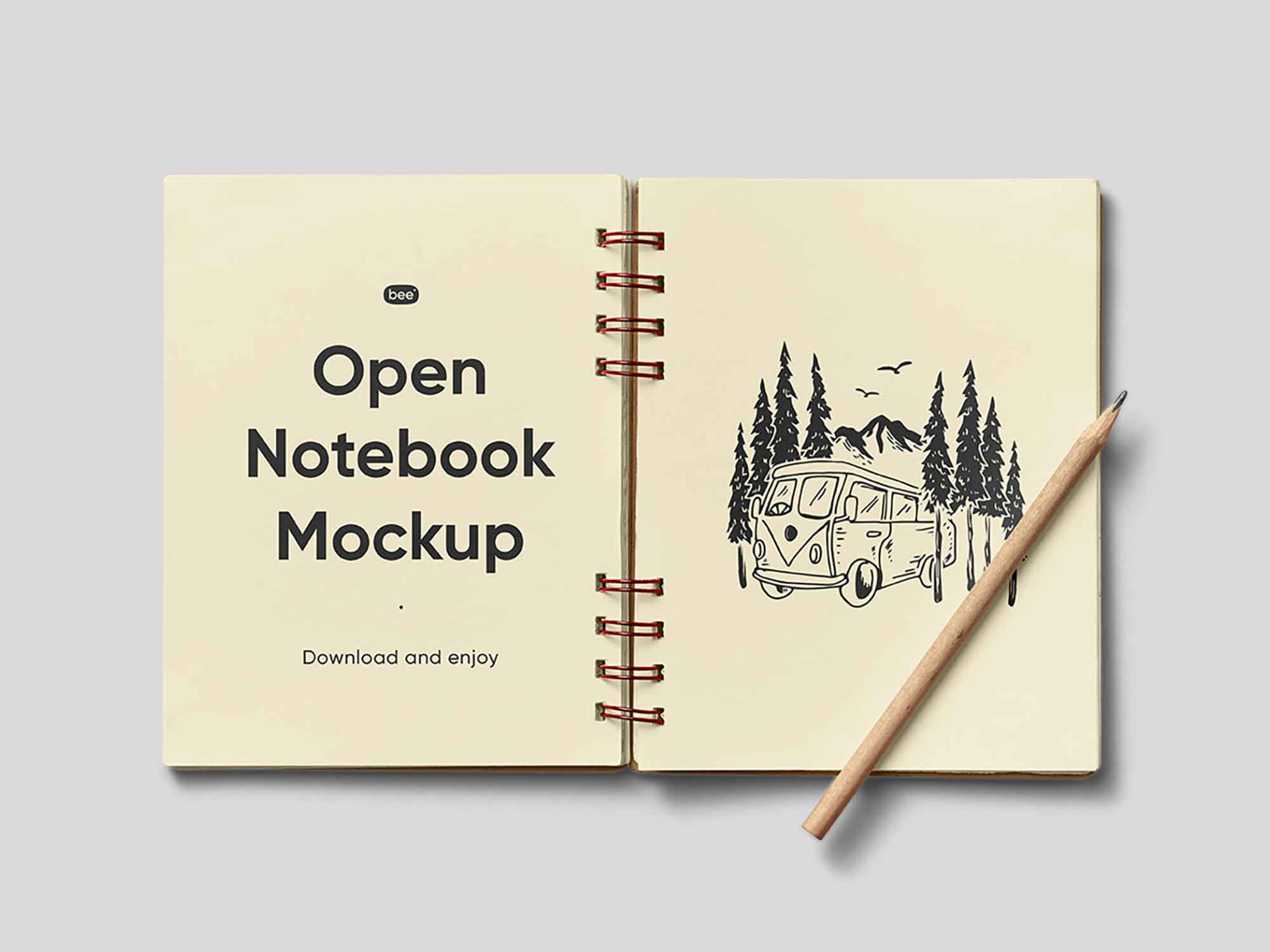 Open Notebook with Pencil Mockup