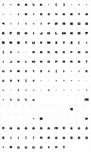 Mapa de caracteres da fonte Ore Crusher