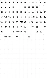 Mapa de caracteres da fonte Origami Bats