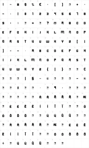 Mapa de caracteres da fonte Origicide