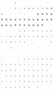 Mapa de caracteres da fonte Ornamental Versals