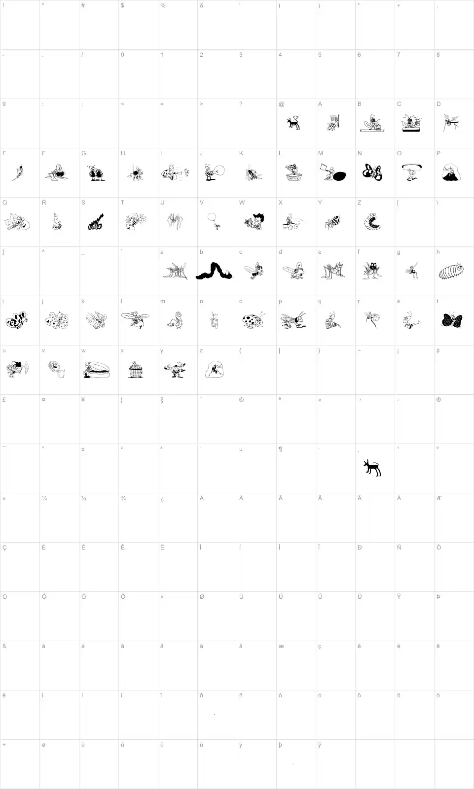 Mapa de caracteres da fonte OurLittleDarlings-One
