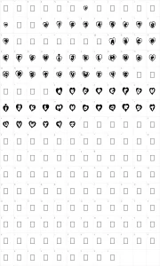 Mapa de caracteres da fonte P'tit Coeur d'Amour