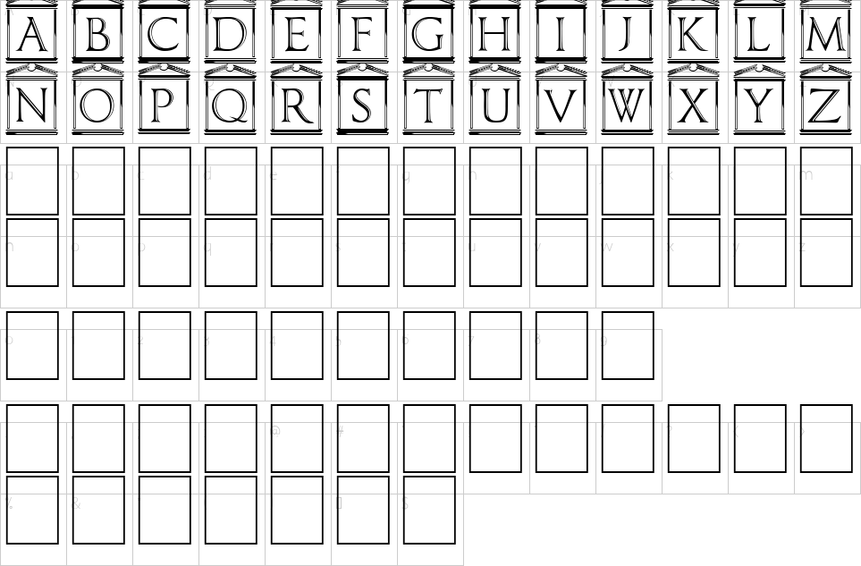 Mapa de caracteres da fonte Paladin Capitals Font | 1001 Free Fonts