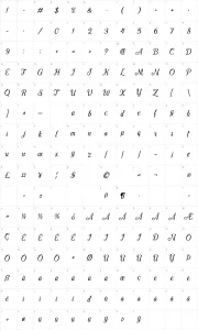 Mapa de caracteres da fonte Pamega Script