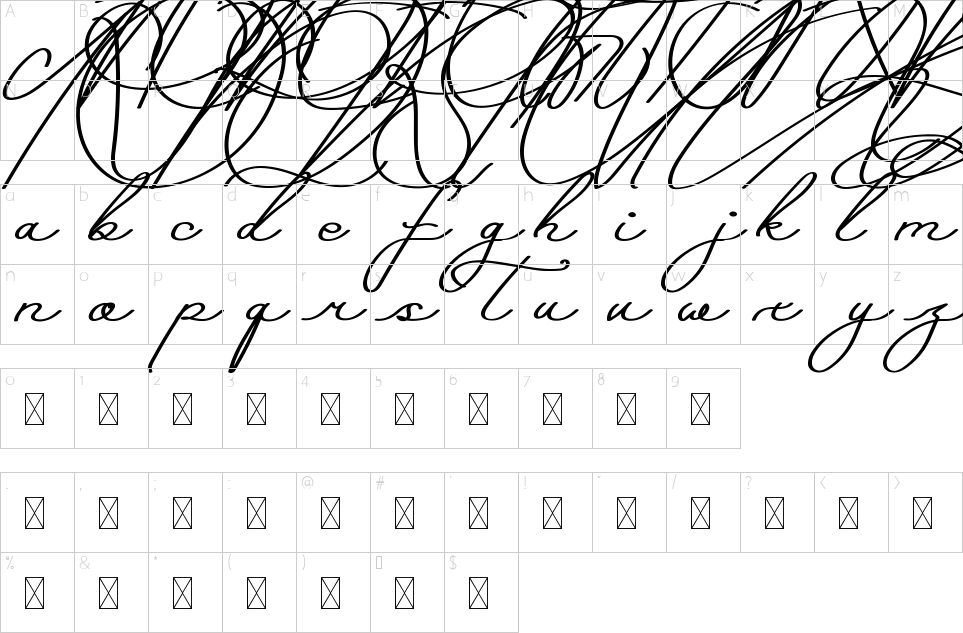 Mapa de caracteres da fonte Paradisy Font | 1001 Free Fonts