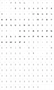 Mapa de caracteres da fonte Pauls Celtic Font 2
