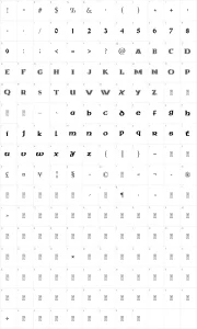 Mapa de caracteres da fonte Pauls Celtic Font 3
