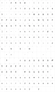 Mapa de caracteres da fonte Penguin Attack