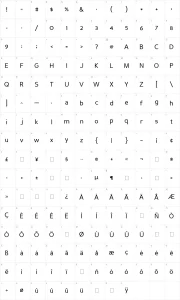 Mapa de caracteres da fonte Perspective Sans