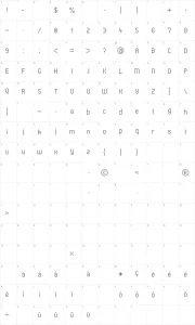 Mapa de caracteres da fonte Pharma Care