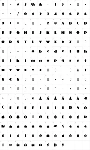 Mapa de caracteres da fonte Phatt Phreddy