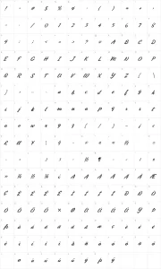 Mapa de caracteres da fonte Phoenix Script FLF