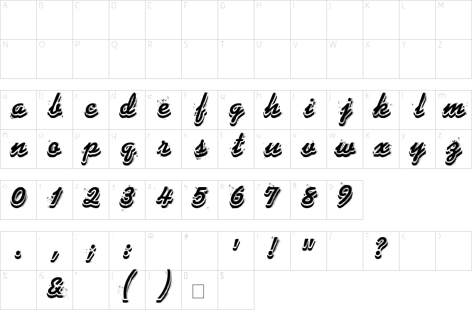 Mapa de caracteres da fonte Phonograff Font | 1001 Free Fonts