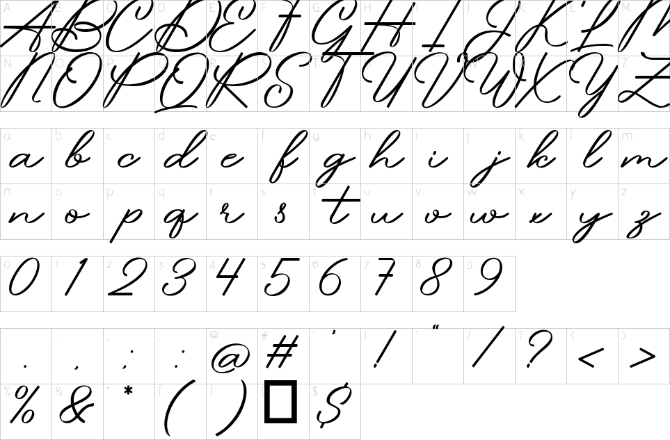 Mapa de caracteres da fonte Pitaloka Font | 1001 Free Fonts