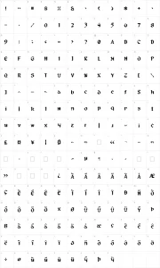 Mapa de caracteres da fonte Pixel Musketeer