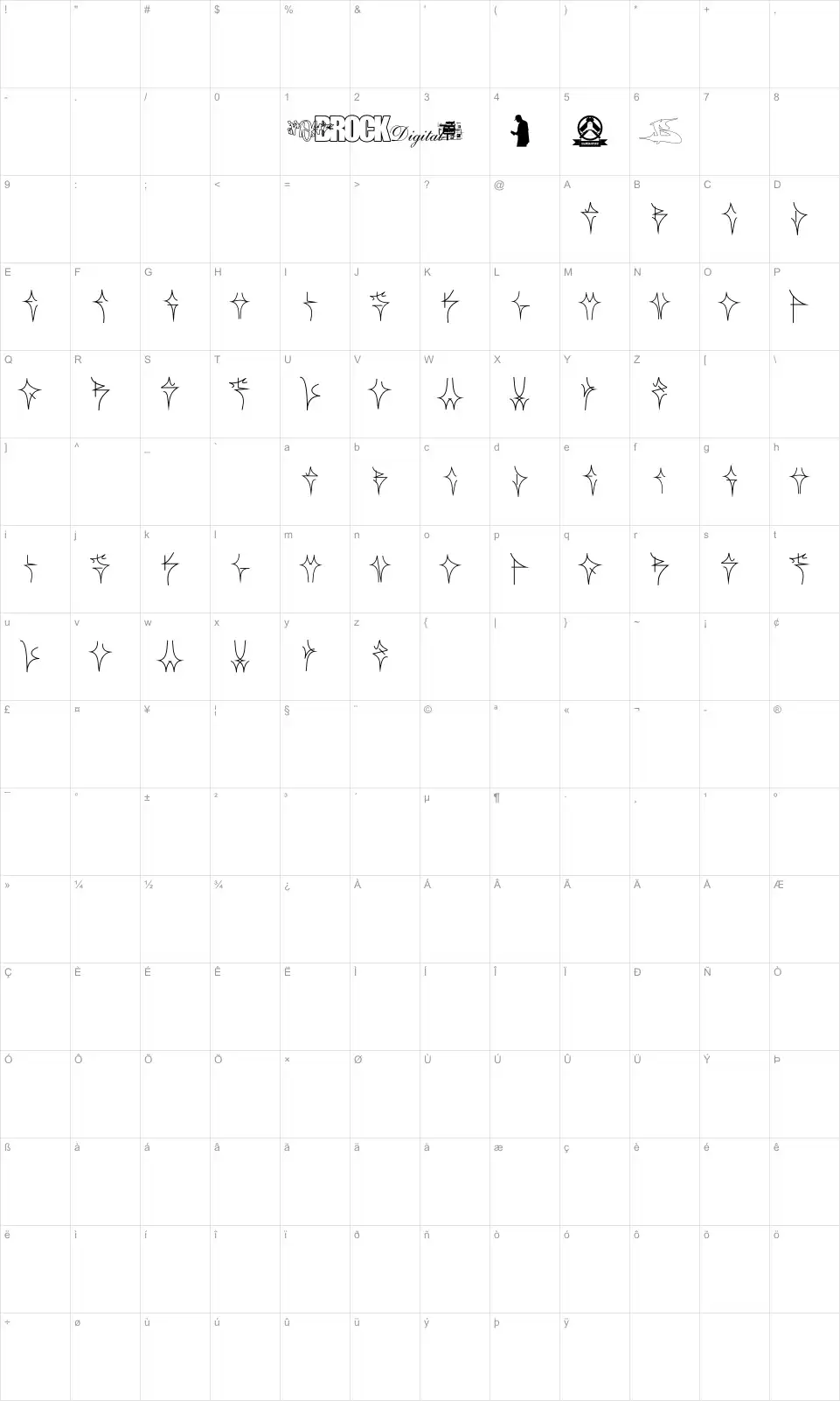 Mapa de caracteres da fonte Pixo Reto