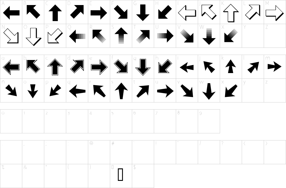 Mapa de caracteres da fonte Pizzadude Pointers Font | 1001 Free Fonts