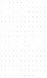 Mapa de caracteres da fonte Post-it Penscript