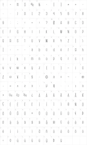 Mapa de caracteres da fonte Post Scriptum