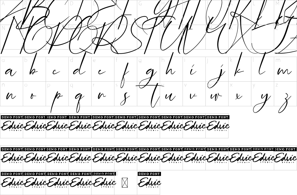 Mapa de caracteres da fonte Pramusita Font | 1001 Free Fonts