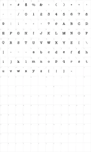 Mapa de caracteres da fonte Problem Secretary