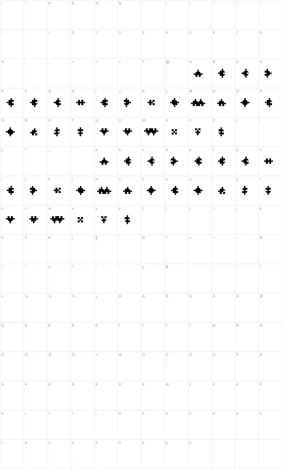 Mapa de caracteres da fonte Puzzle