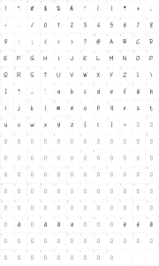 Mapa de caracteres da fonte PW School Script
