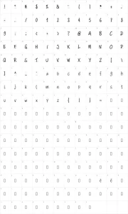 Mapa de caracteres da fonte PW Scolarpaper