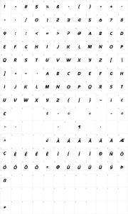 Mapa de caracteres da fonte Queen of Camelot