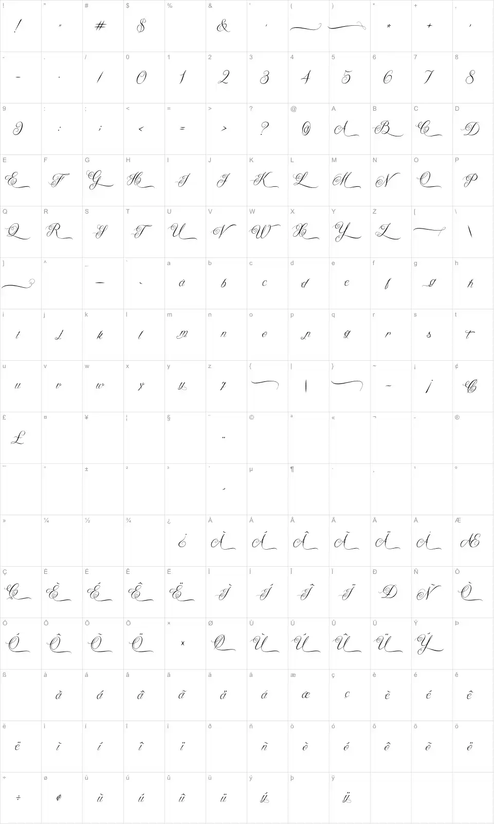 Mapa de caracteres da fonte Queen of the Moon