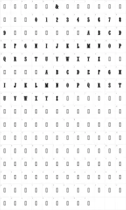 Mapa de caracteres da fonte Quentin Caps
