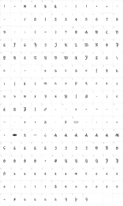 Mapa de caracteres da fonte Quill Sword