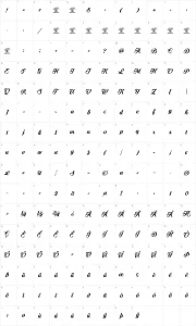 Mapa de caracteres da fonte Quincho Script