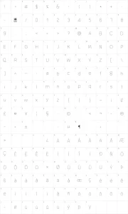 Mapa de caracteres da fonte Quizma