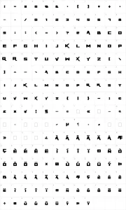 Mapa de caracteres da fonte Rapier Zero
