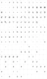 Mapa de caracteres da fonte Raslani Ancient Script