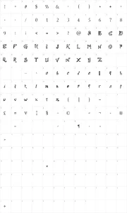 Mapa de caracteres da fonte Raslani Messenger