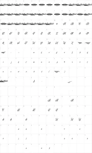 Mapa de caracteres da fonte Raven Script