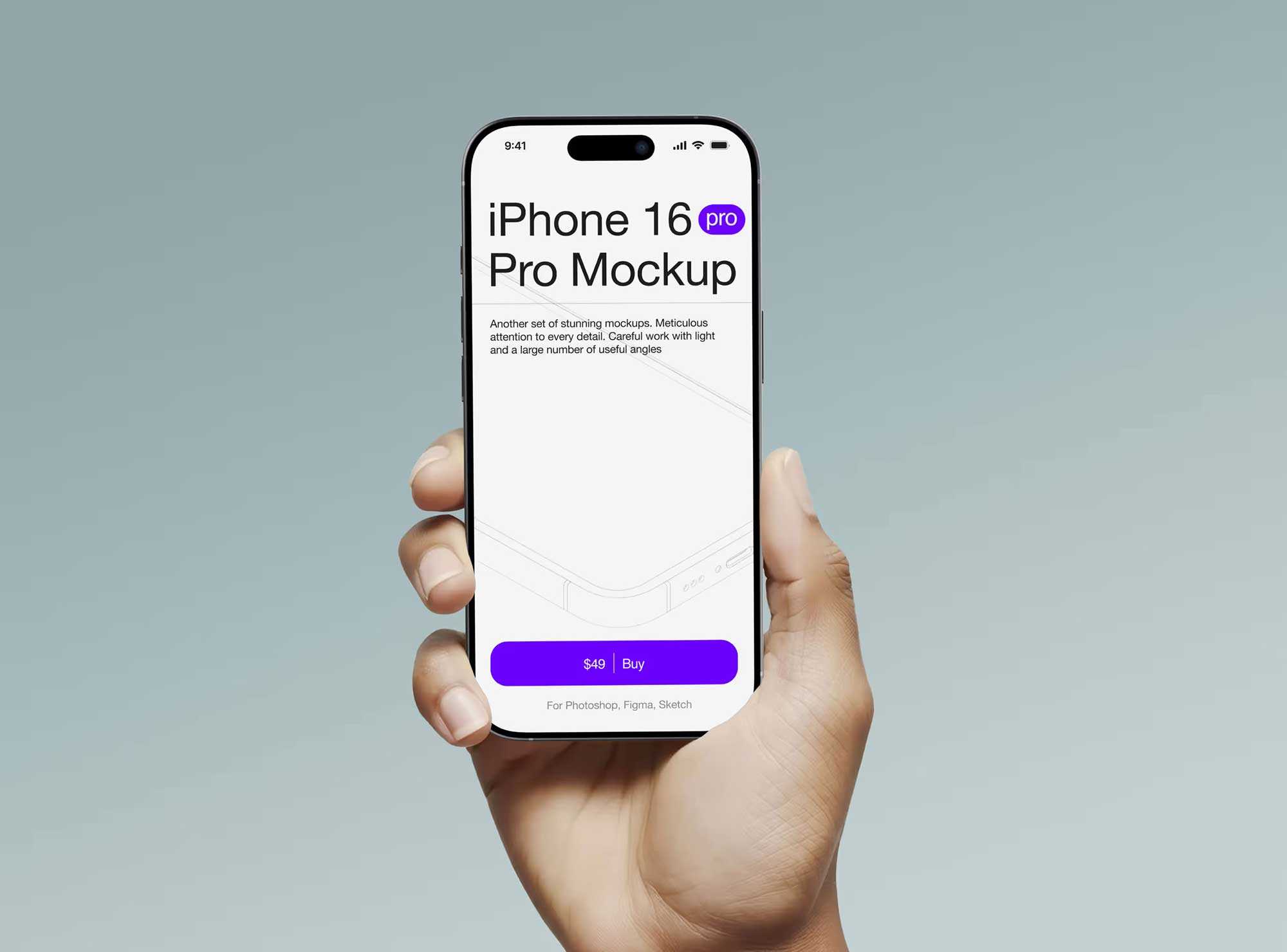 Realistic iPhone 16 Pro in Hand Mockup