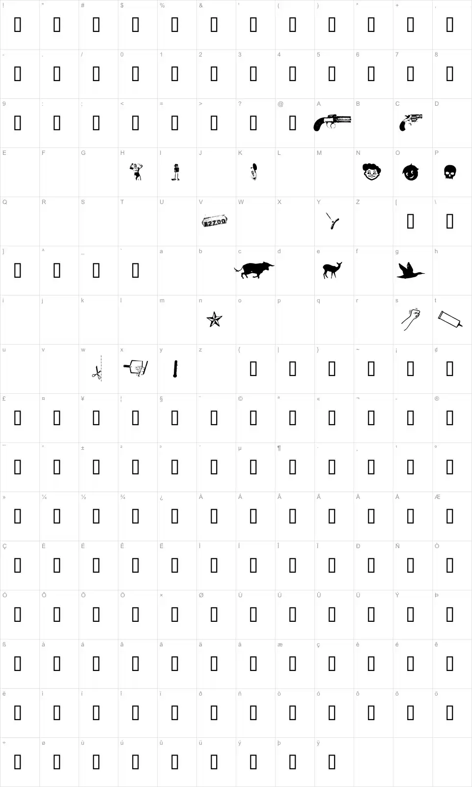 Mapa de caracteres da fonte REconstructDing