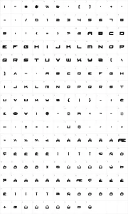 Mapa de caracteres da fonte Red Rocket
