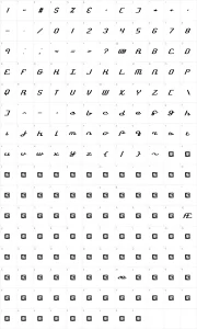 Mapa de caracteres da fonte Registry