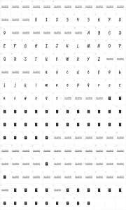 Mapa de caracteres da fonte Reklame Script