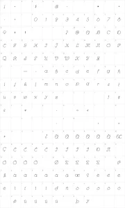 Mapa de caracteres da fonte Rhumba Script