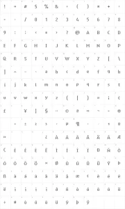 Mapa de caracteres da fonte Ring Matrix