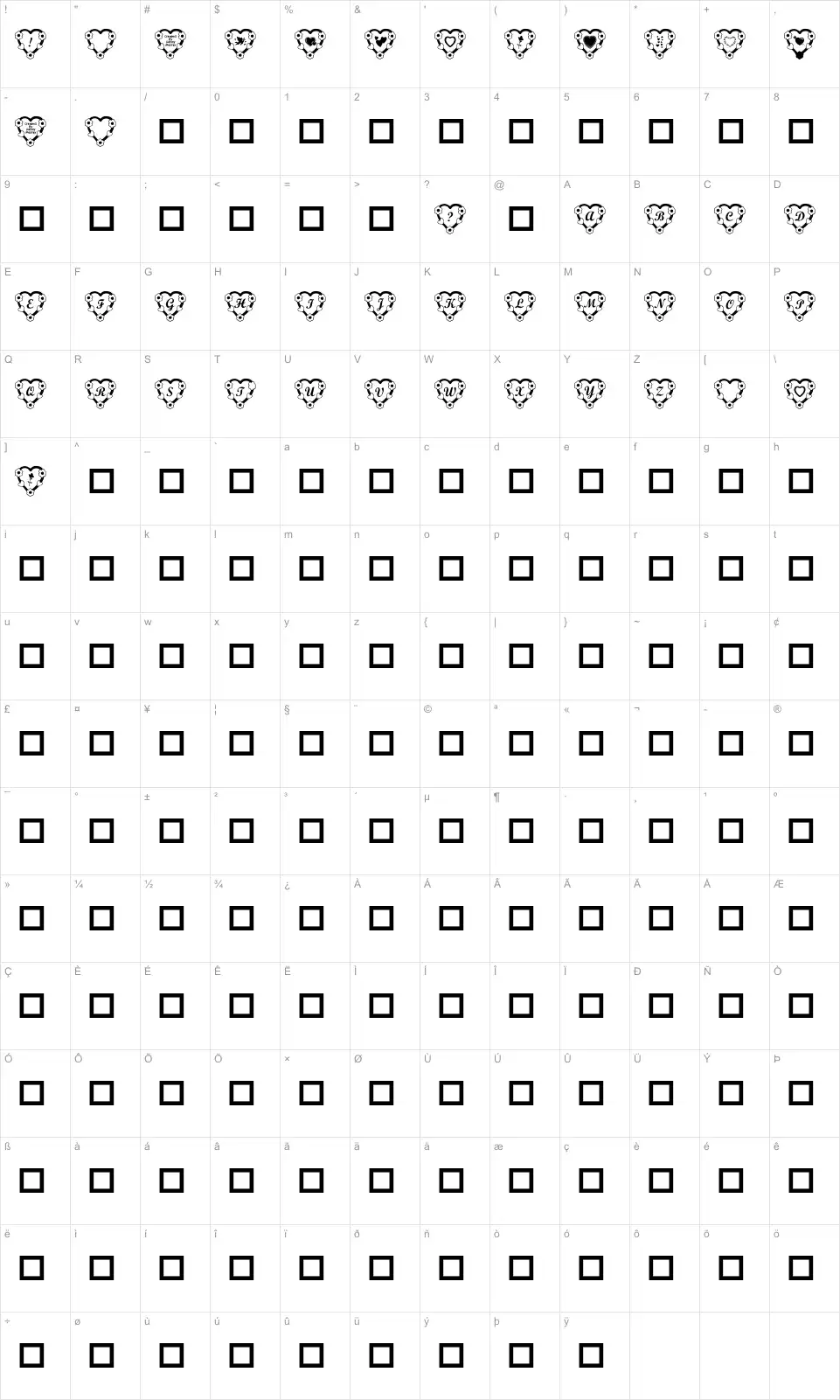 Mapa de caracteres da fonte RMFlwrHt