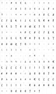 Mapa de caracteres da fonte Romance Fatal Goth Italic